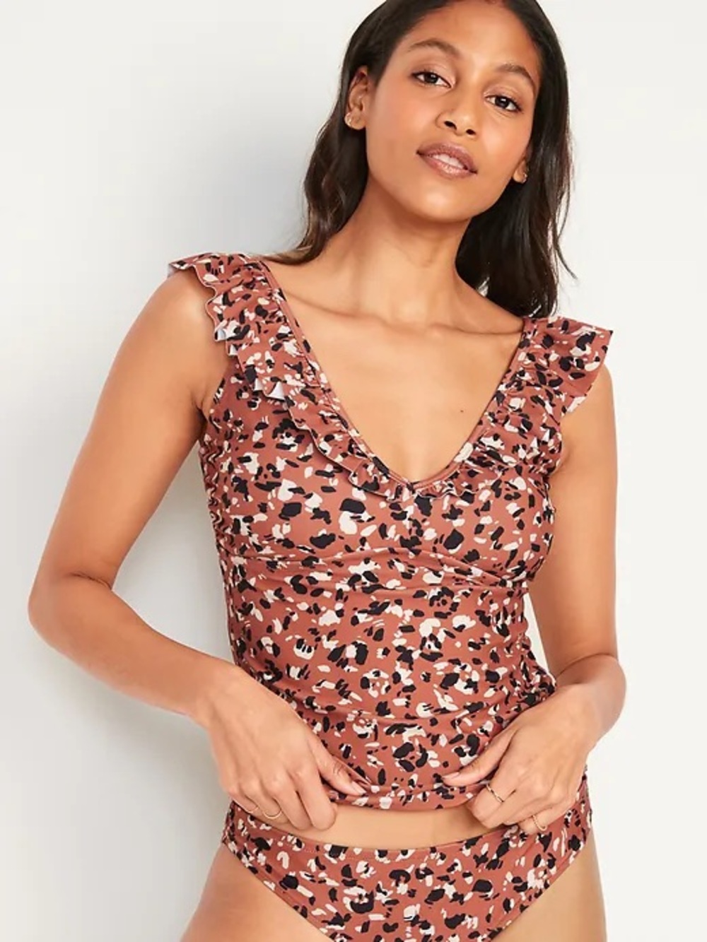 Old Navy Rust Leopard Ruffle V-Neck Tankini